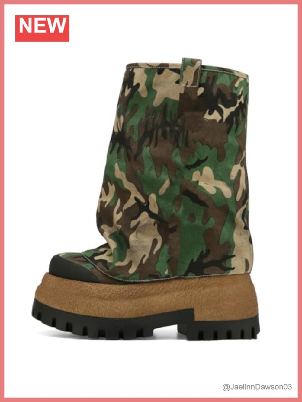 Slouchy Canvas Platform Mid Calf Boots Round Toe Slip On Chunky Heel